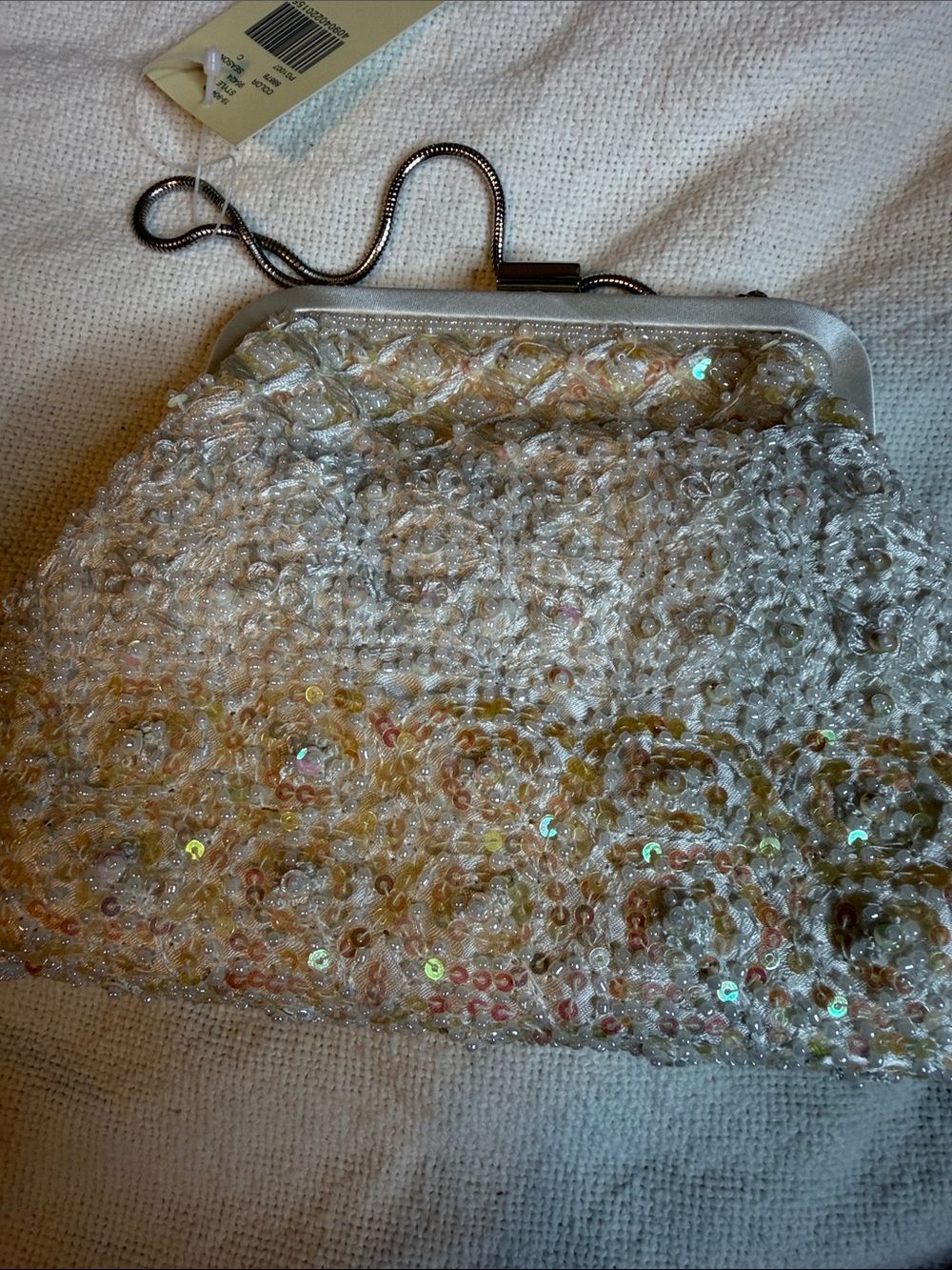 Lord & Taylor Ivory Beaded Wristlet with Iridescent‎ Sequins - Picture 2 of 4